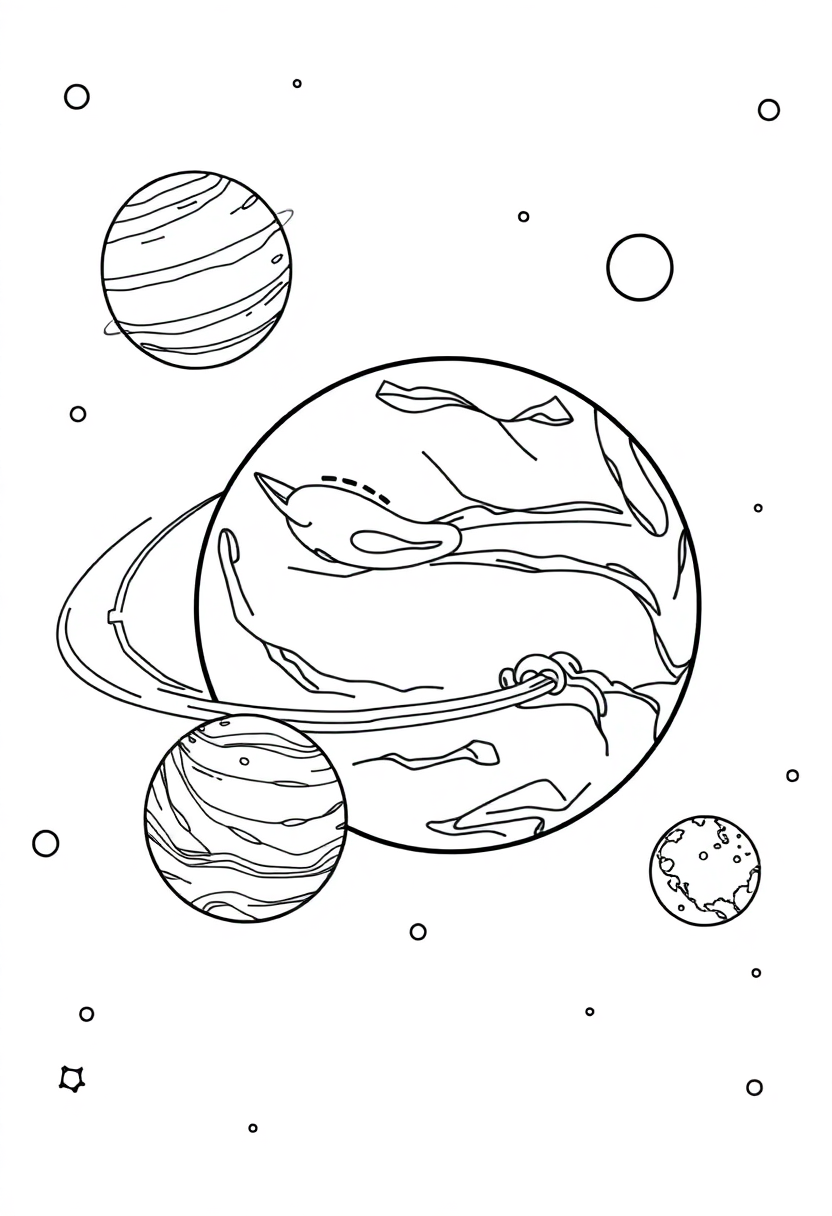 Solar System with Planets coloring page, free printable