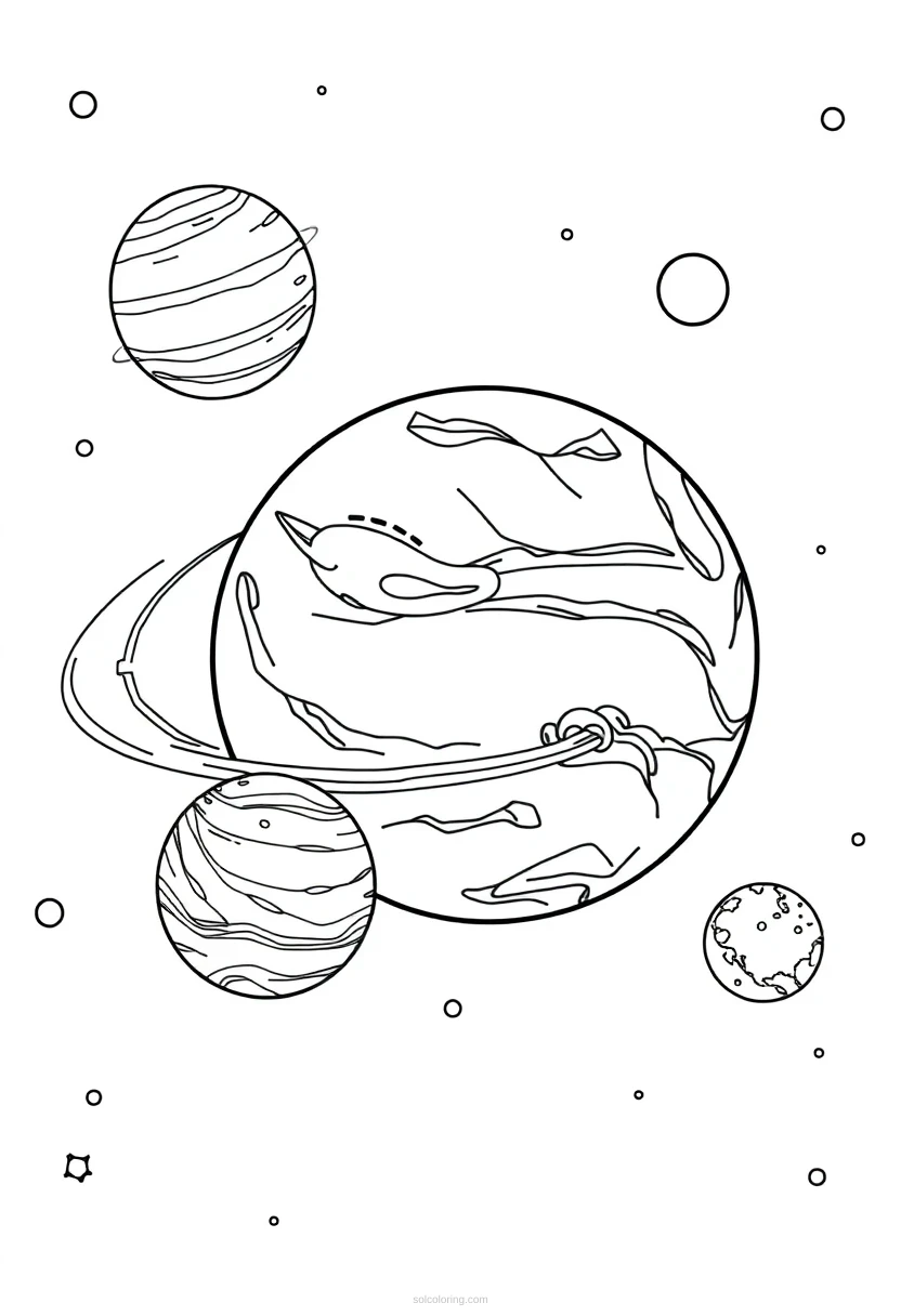 Solar System with Planets coloring page for kids