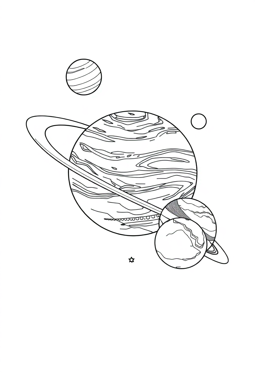 Solar System with Planets coloring page, free printable