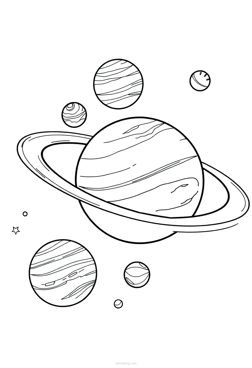 Solar System with Planets coloring page for kids