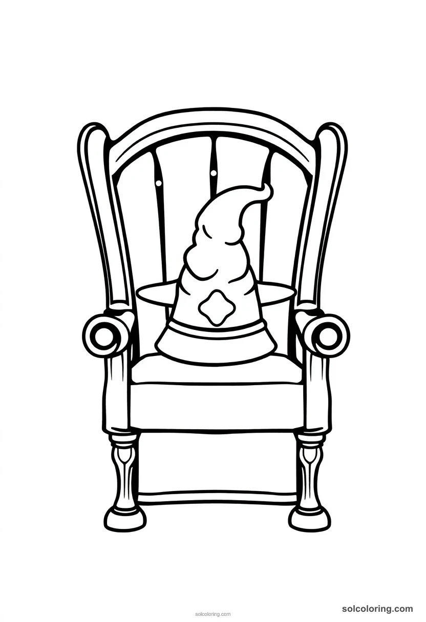 Chibi Sorting Ceremony Chair with a Glowing Enchanted Hat chibi coloring page for kids