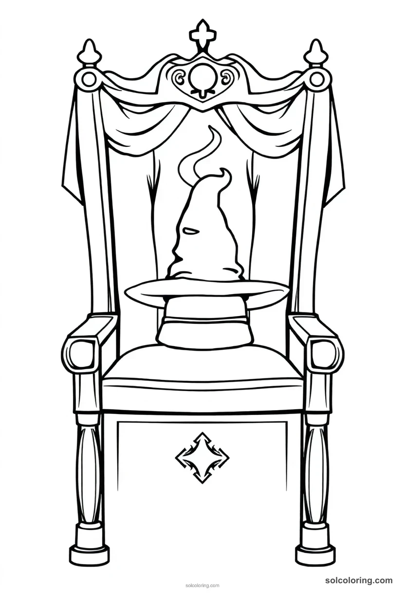 Sorting Ceremony Chair With A Glowing Enchanted Hat coloring pages