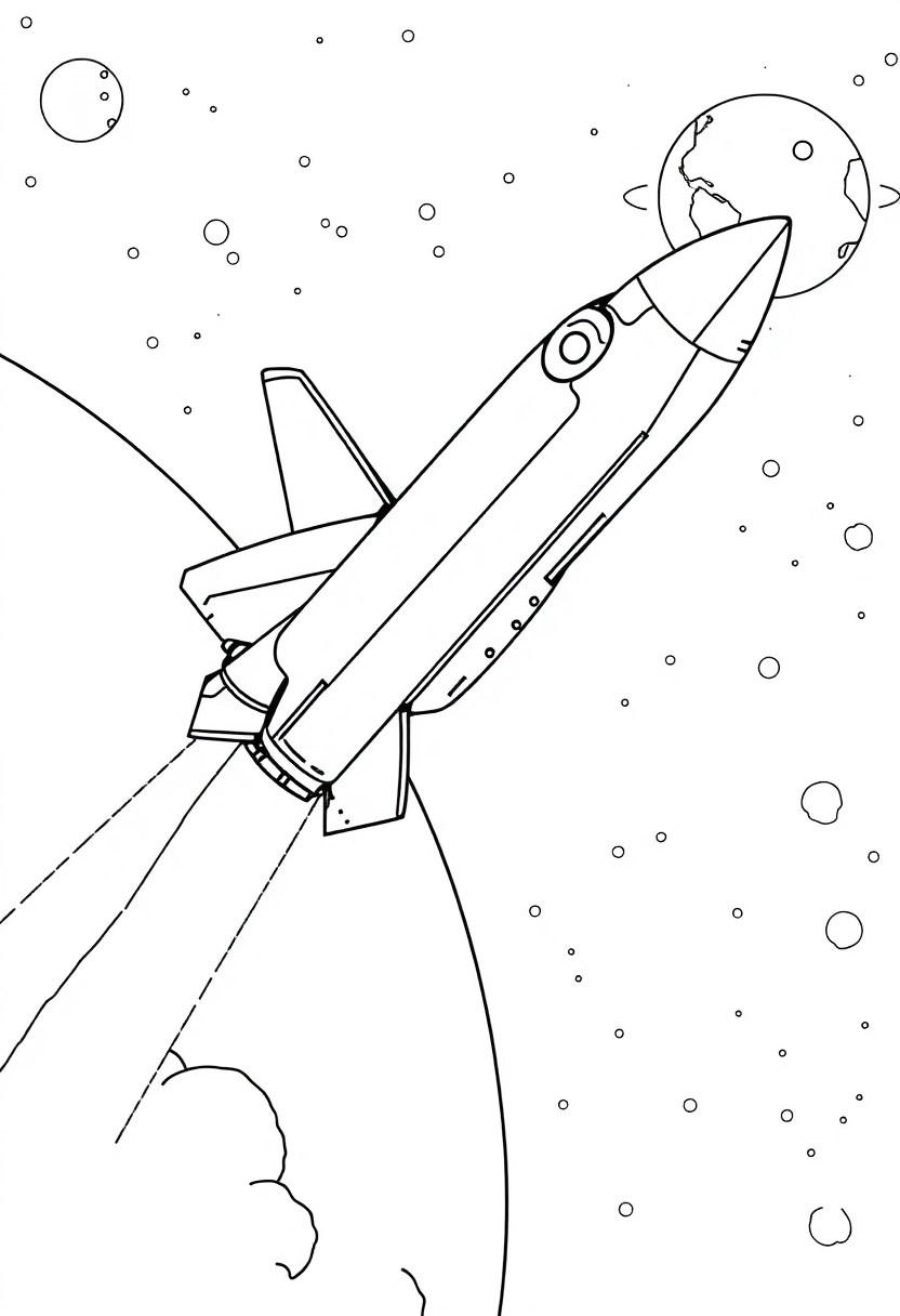 Space Shuttle in Flight coloring page, free printable