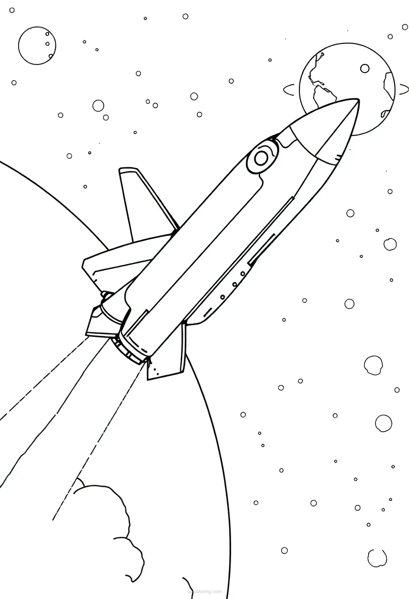 Space Shuttle in Flight coloring page for kids