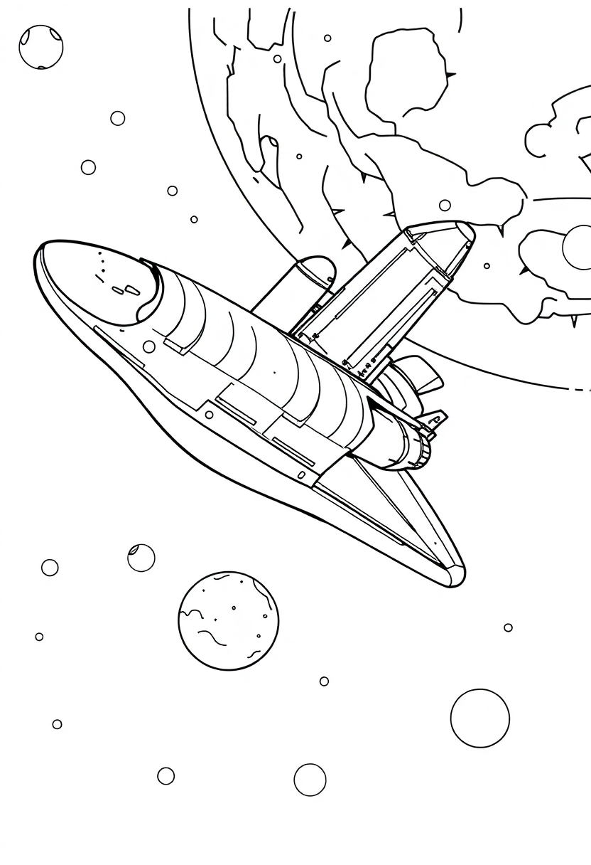 Space Shuttle in Flight coloring page, free printable