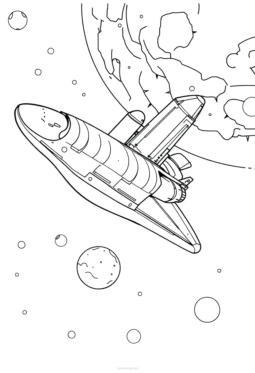 Space Shuttle in Flight coloring page for kids