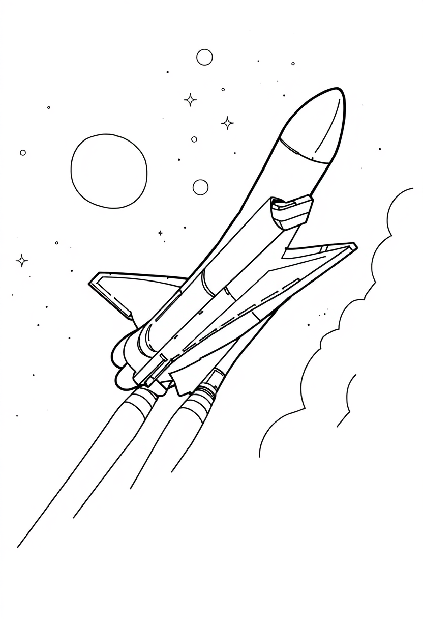 Space Shuttle in Flight coloring page, free printable
