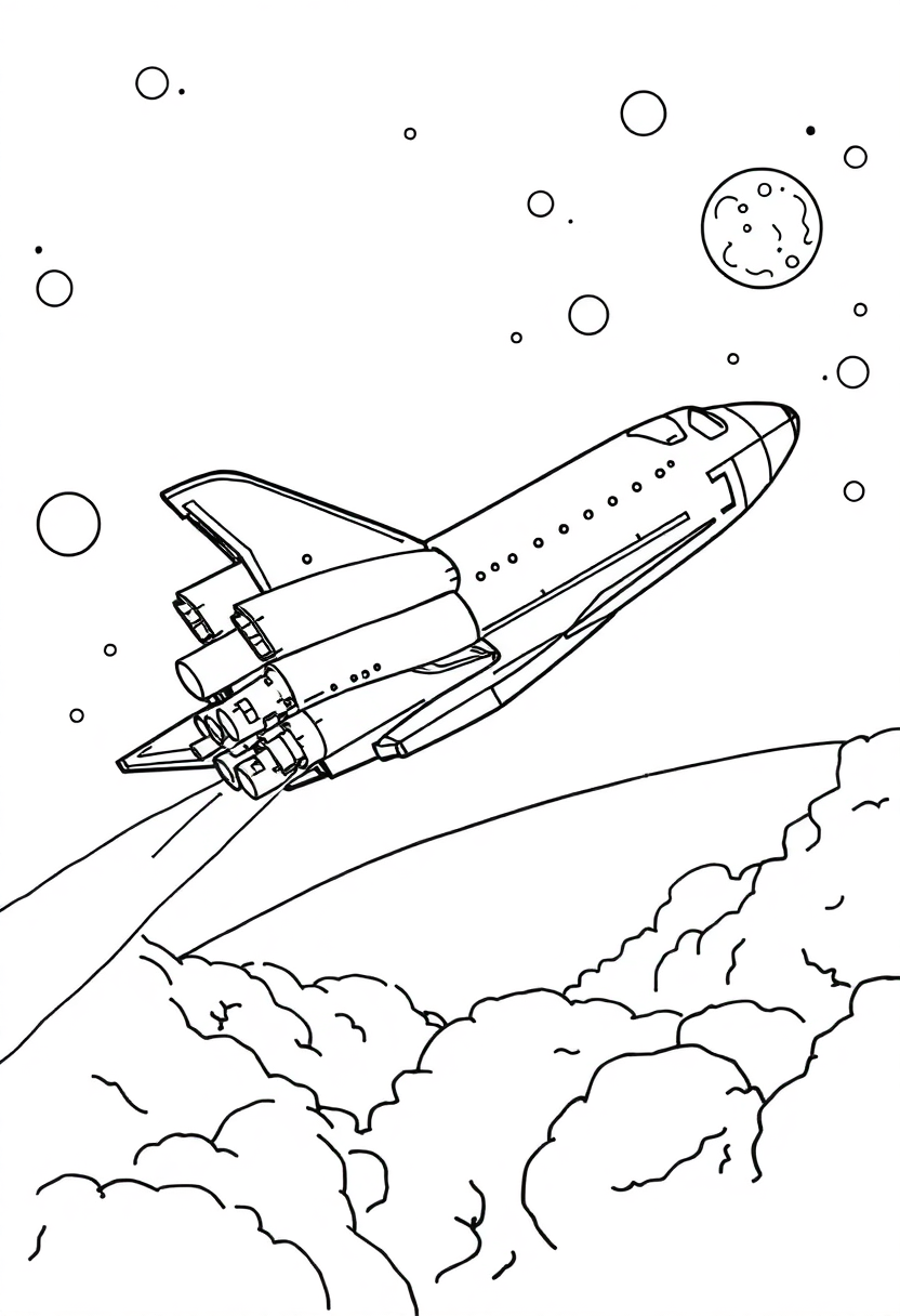 Space Shuttle in Flight coloring page, free printable
