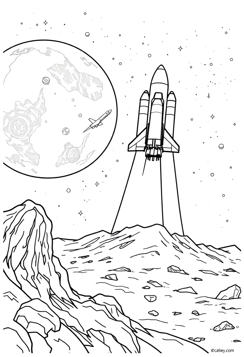 Space Shuttle Landing on Mars coloring page, free printable