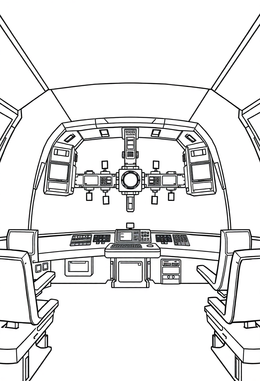 Space Station Command Center coloring page, free printable
