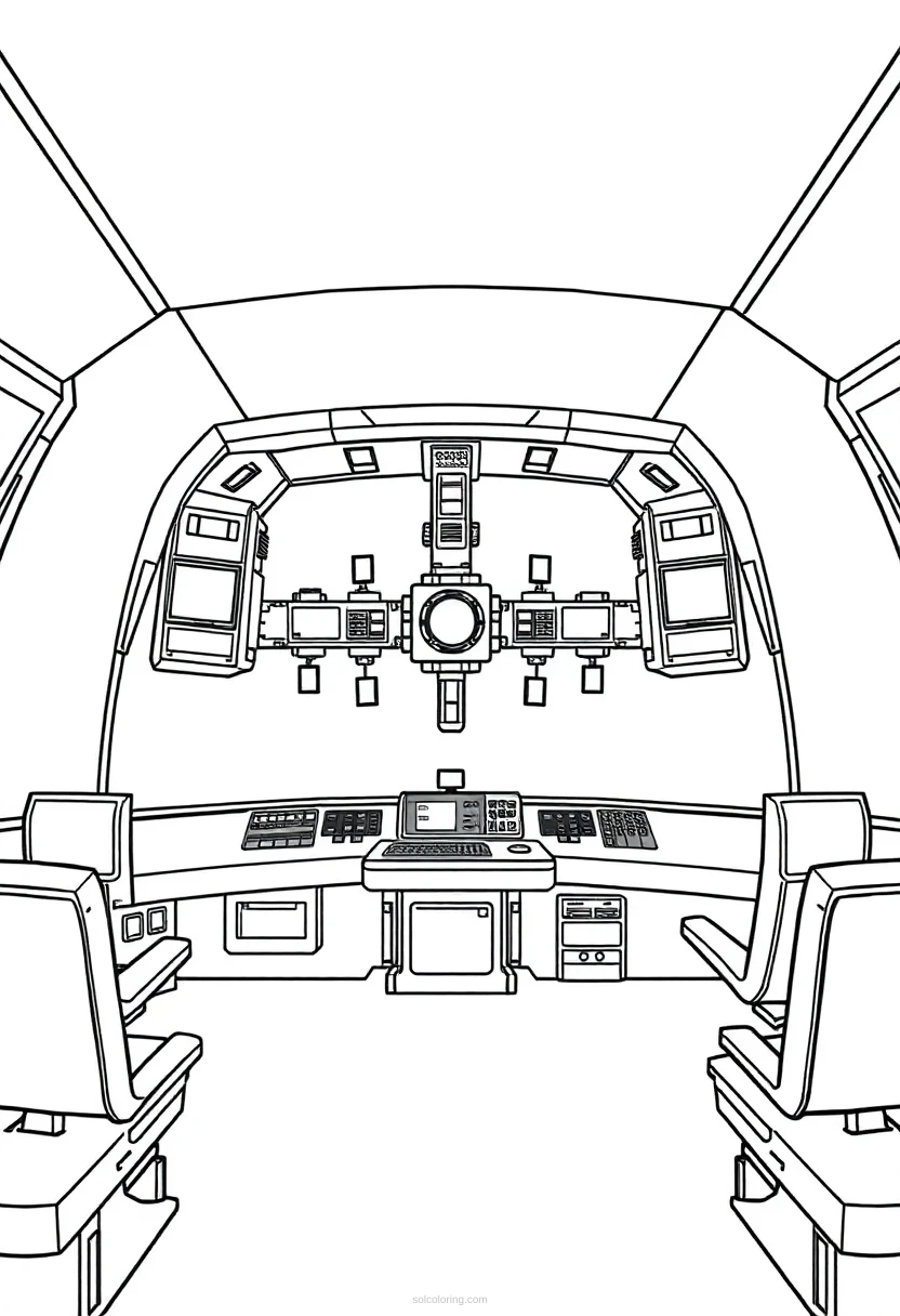 Space Station Command Center coloring page for kids