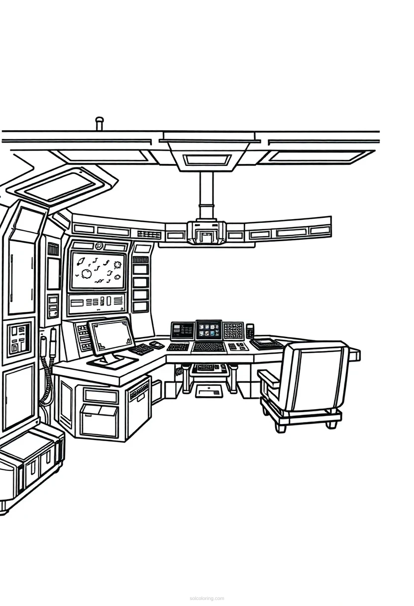 Space Station Command Center coloring page for kids