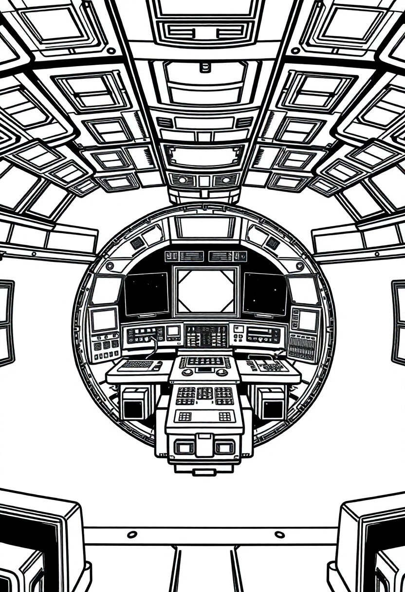 Space Station Command Center coloring page, free printable