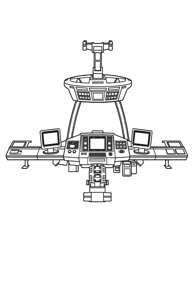 Space Station Command Center coloring page, free printable