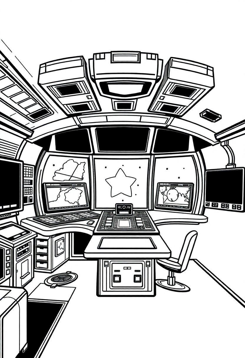 Space Station Command Center coloring page, free printable