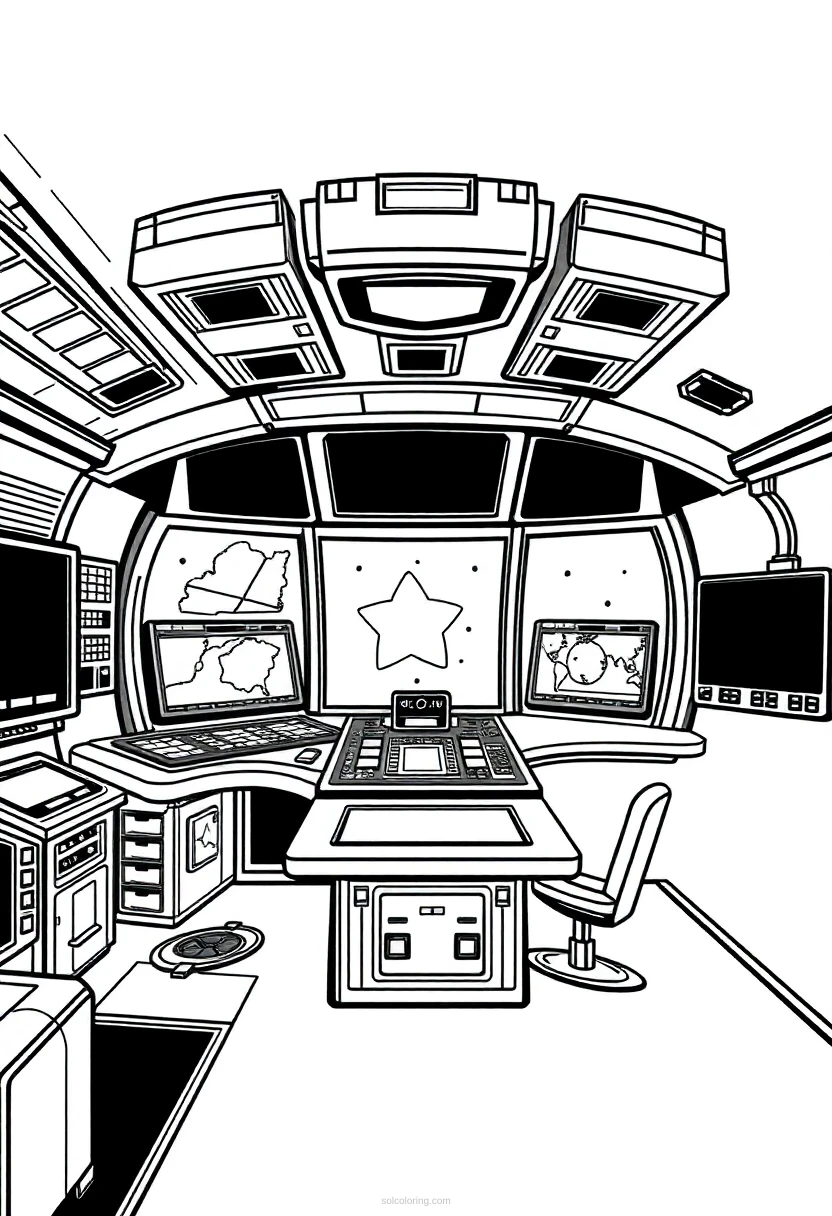Space Station Command Center coloring page for kids