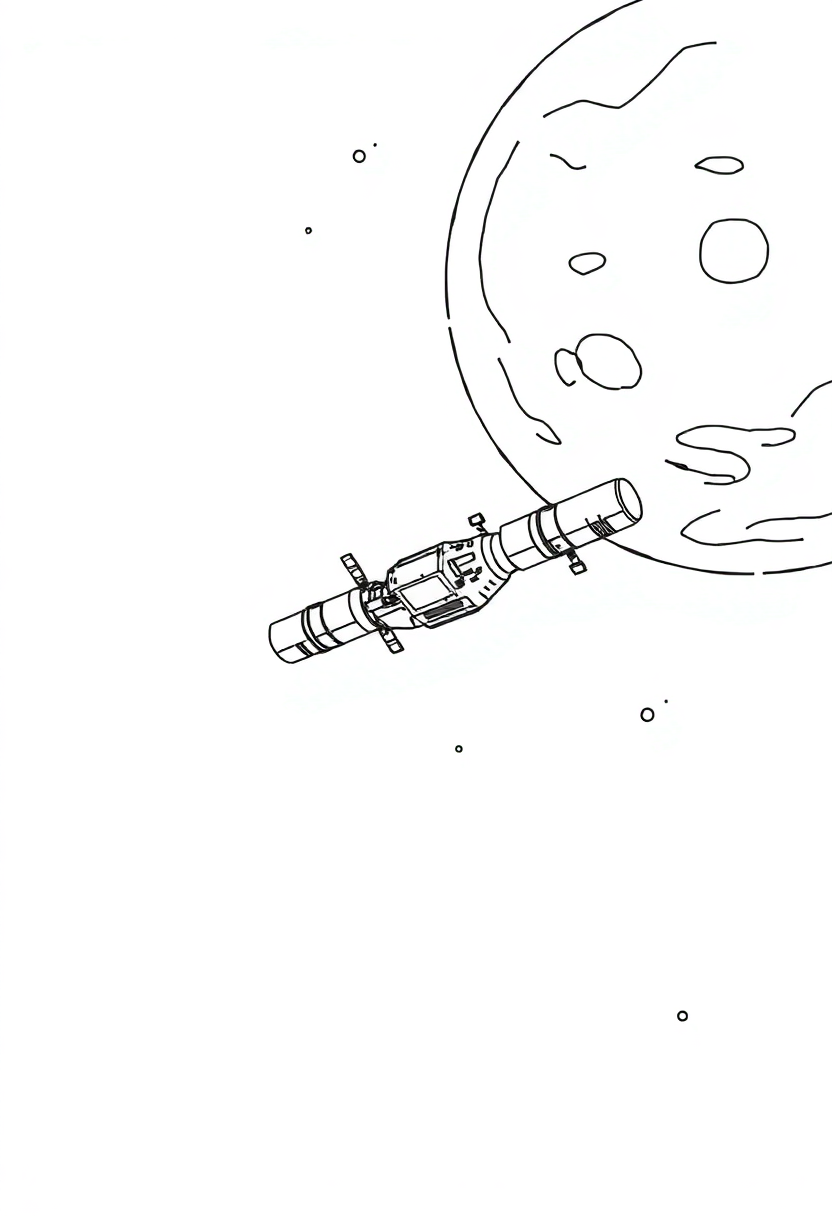 Space Station Orbiting Distant Planet coloring page, free printable