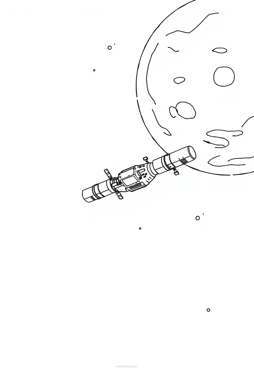 Space Station Orbiting Distant Planet coloring page for kids