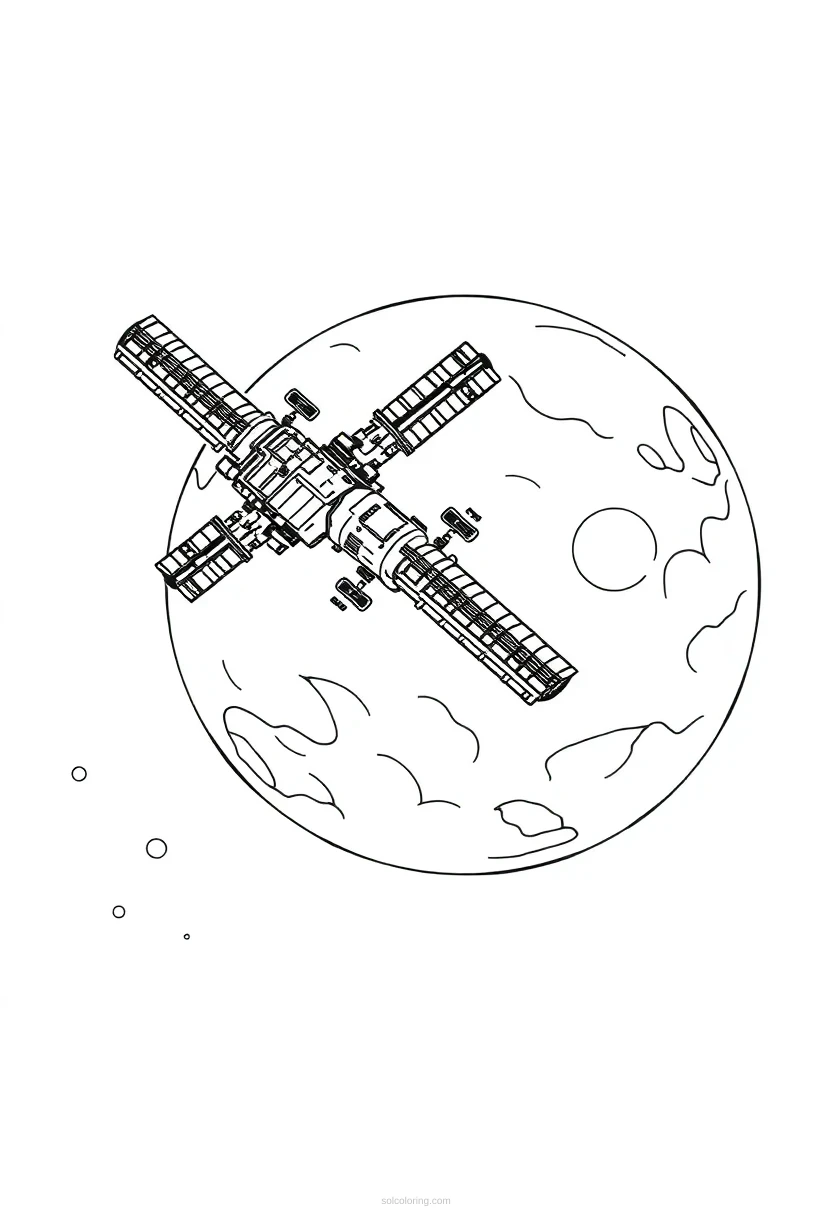 Space Station Orbiting Distant Planet coloring pages
