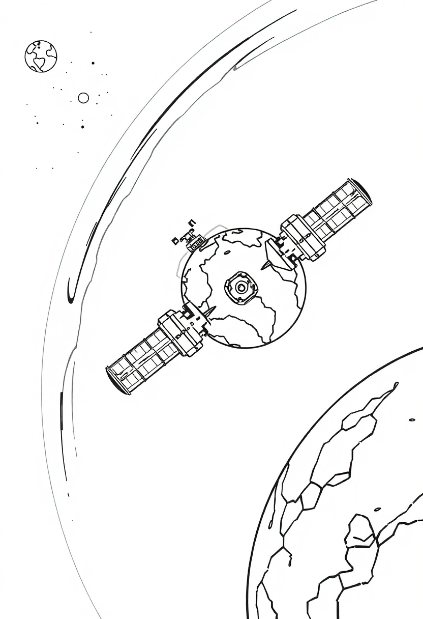 Space Station Orbiting Earth coloring page, free printable