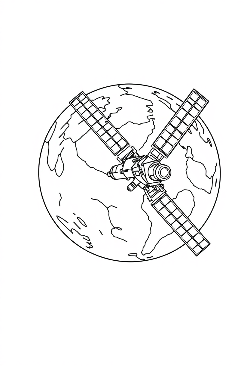 Space Station Orbiting Earth coloring page, free printable