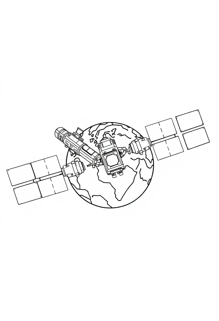 Space Station Orbiting Earth coloring page, free printable