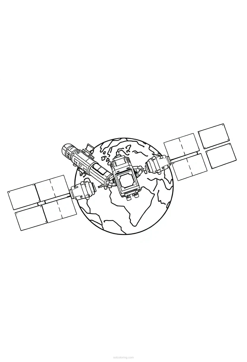 Space Station Orbiting Earth coloring pages