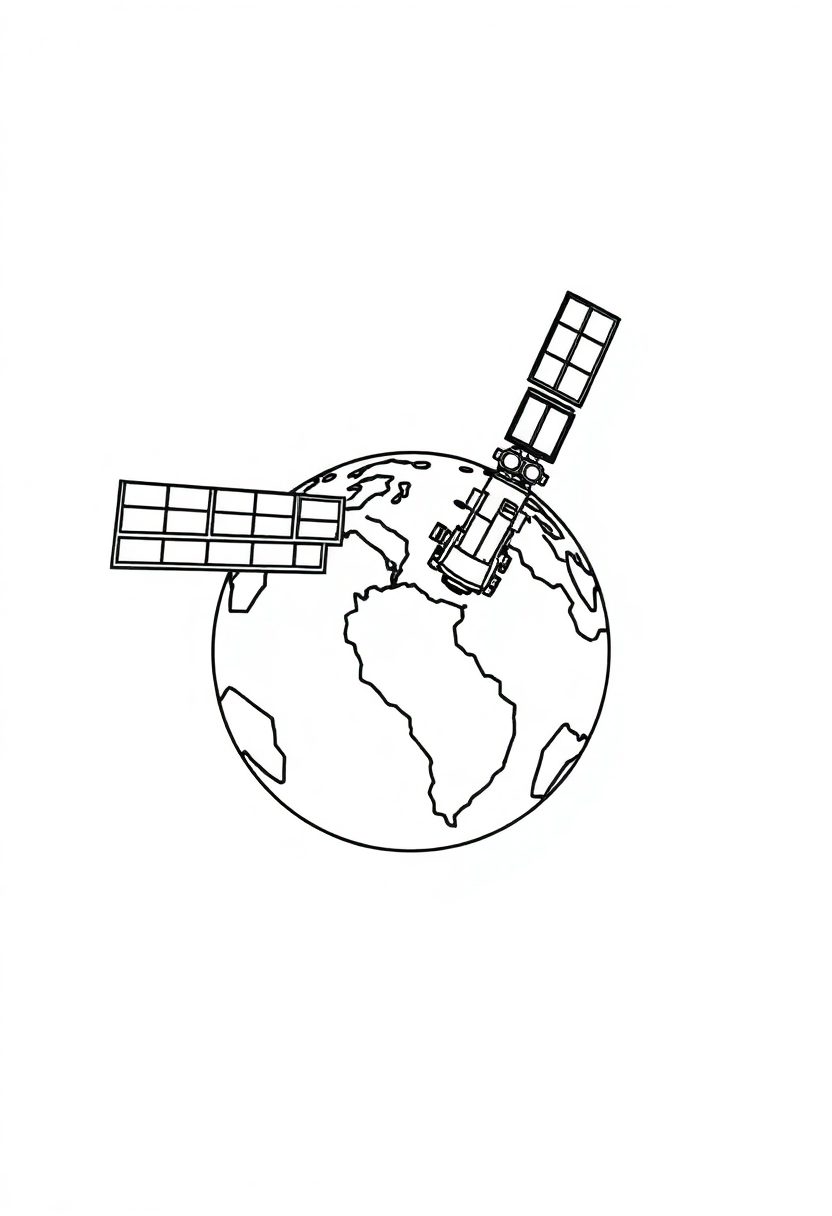 Space Station Orbiting Earth coloring page, free printable