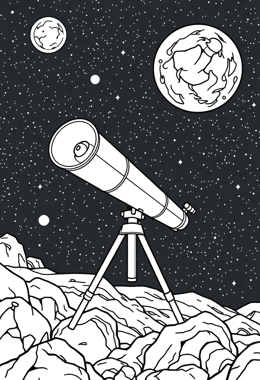 Space Telescope in Deep Space coloring page for kids