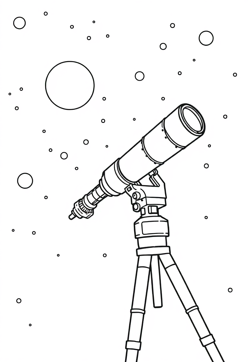 Space Telescope in Deep Space coloring page, free printable