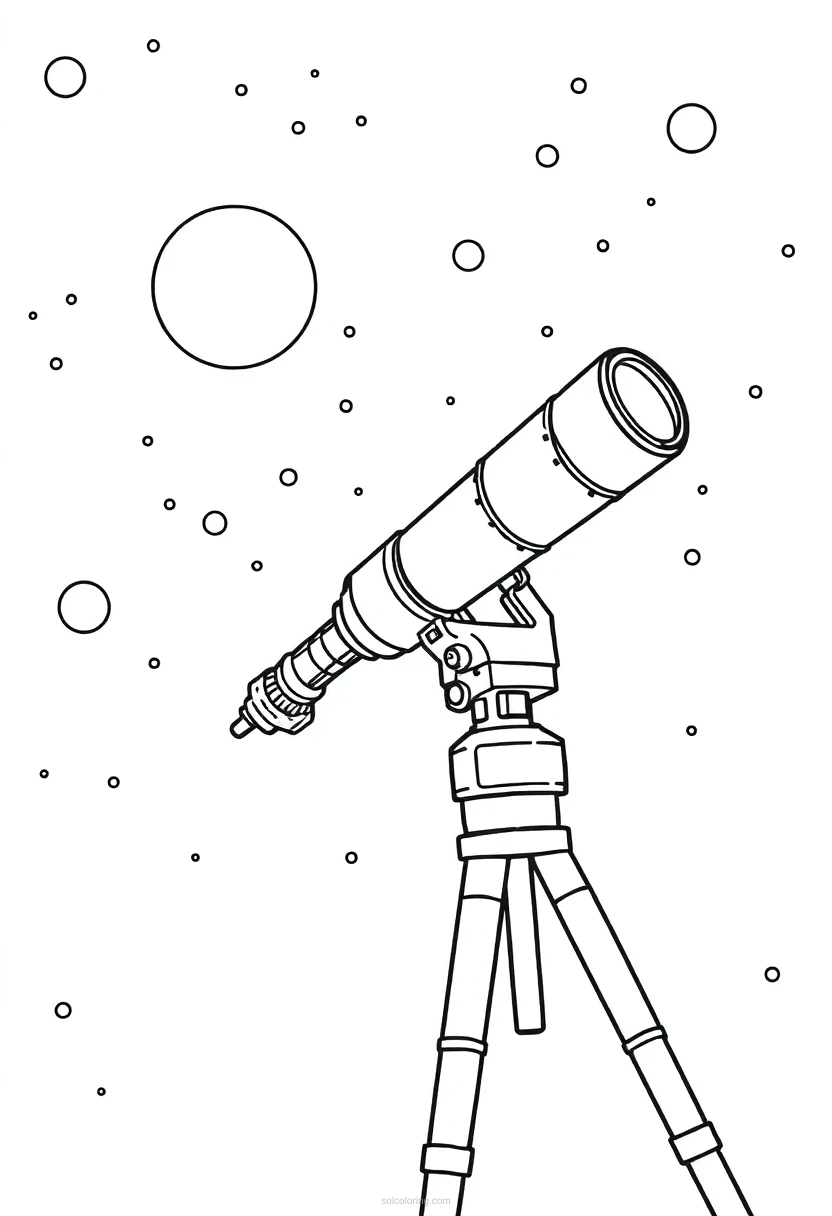Space Telescope in Deep Space coloring page for kids