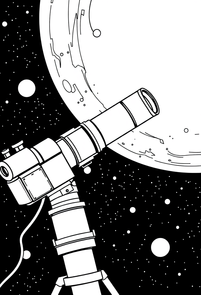 Space Telescope in Deep Space coloring page, free printable