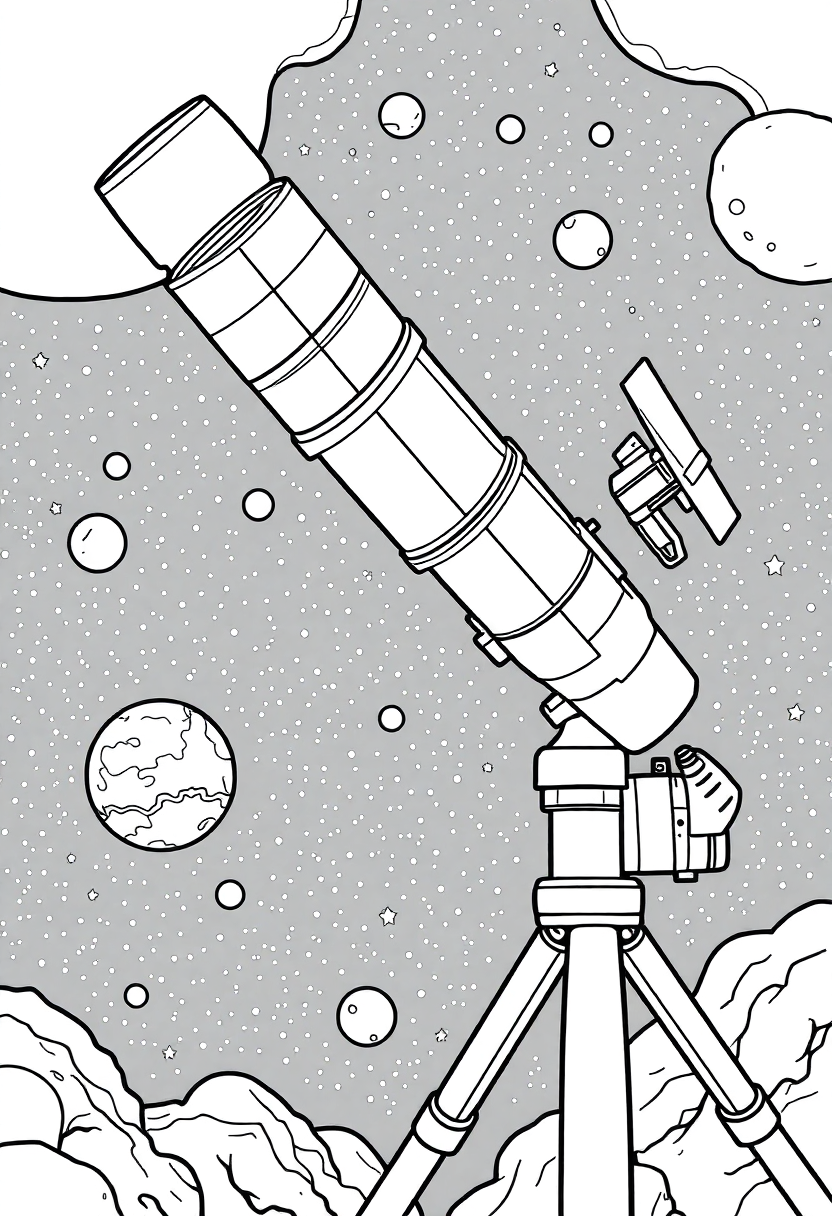 Space Telescope in Deep Space coloring page, free printable