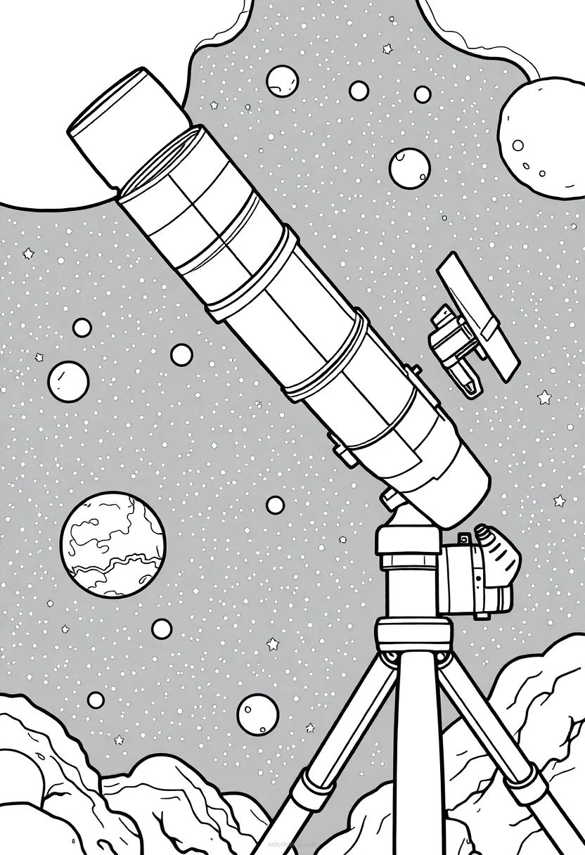 Space Telescope in Deep Space coloring page for kids