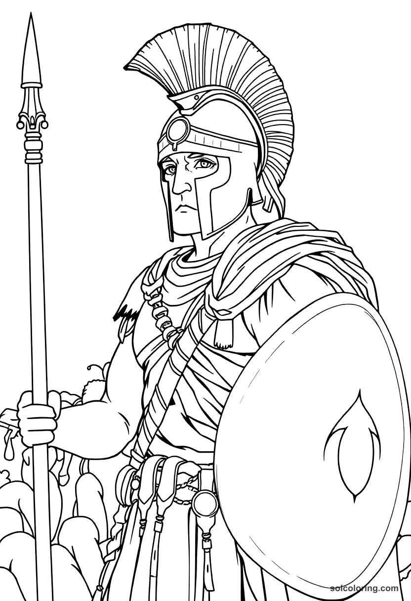 Spartan Warriors Training coloring page, free printable detailed style
