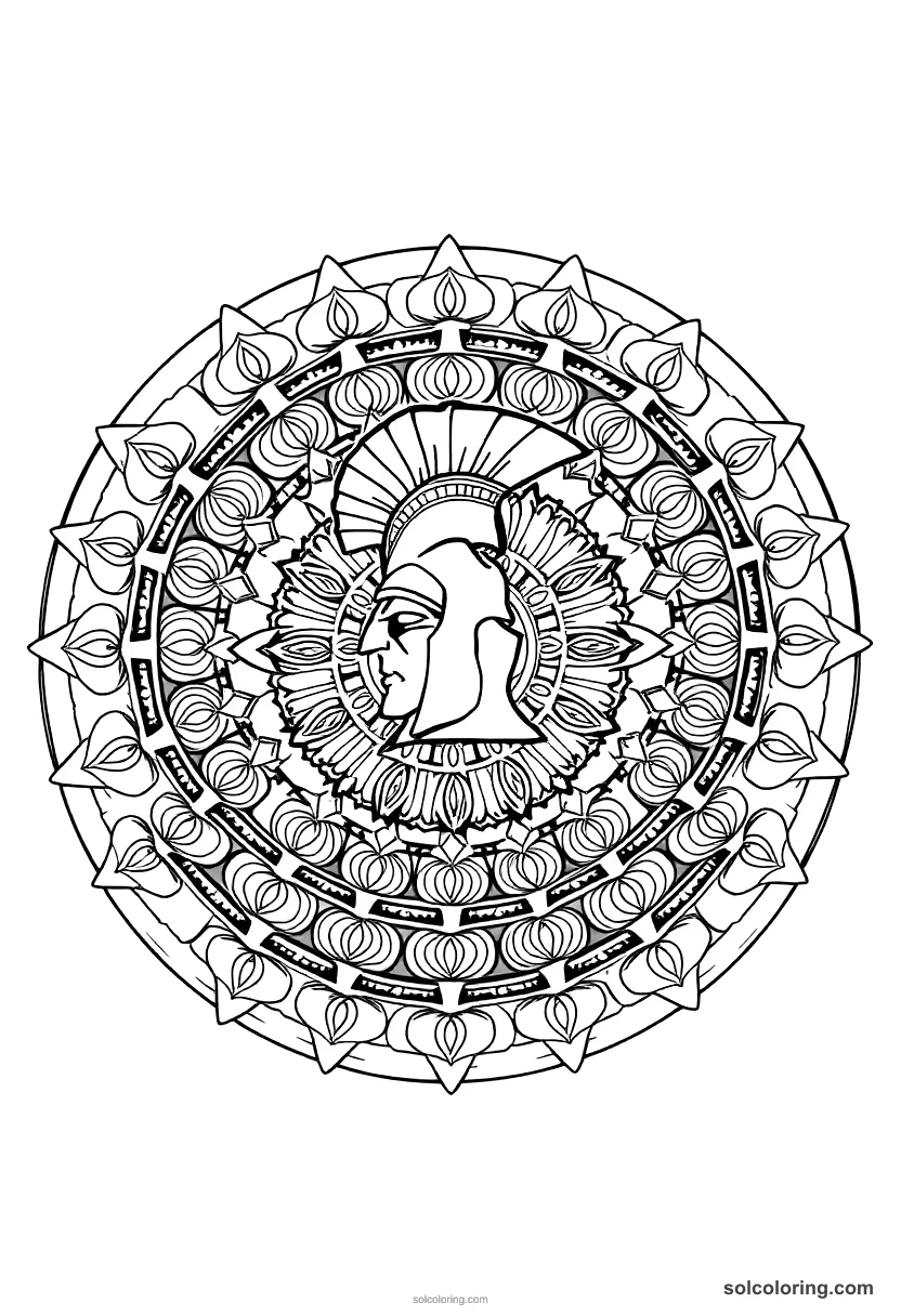 Mandala Spartan Warriors Training mandala coloring page for kids