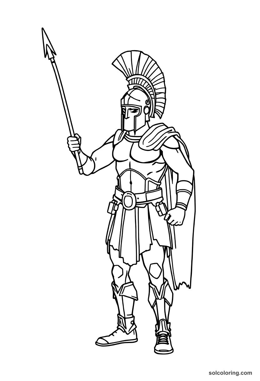 Simple Spartan Warriors Training coloring page, free printable simple style