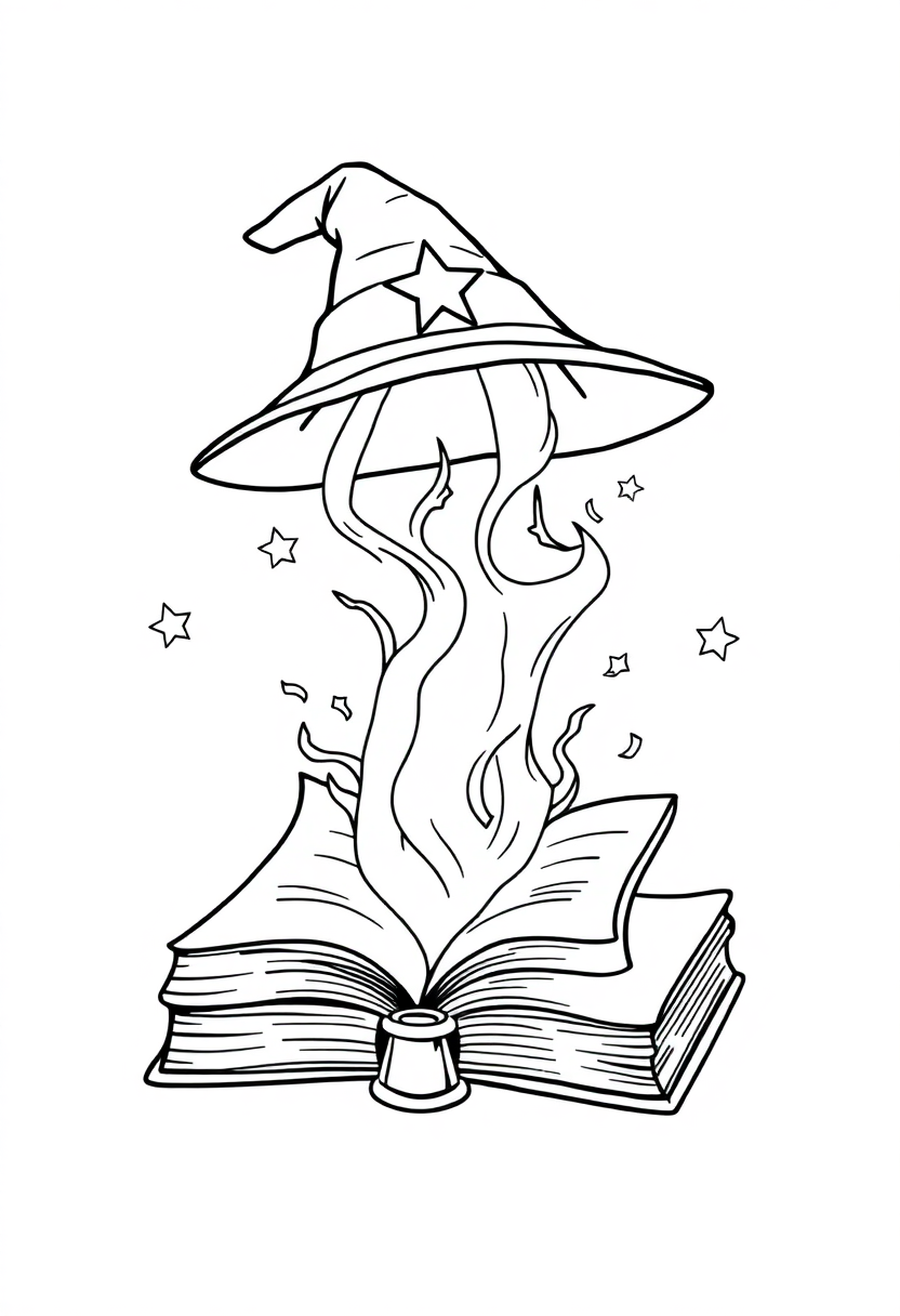 Spell Book with Floating Magic coloring page for kids