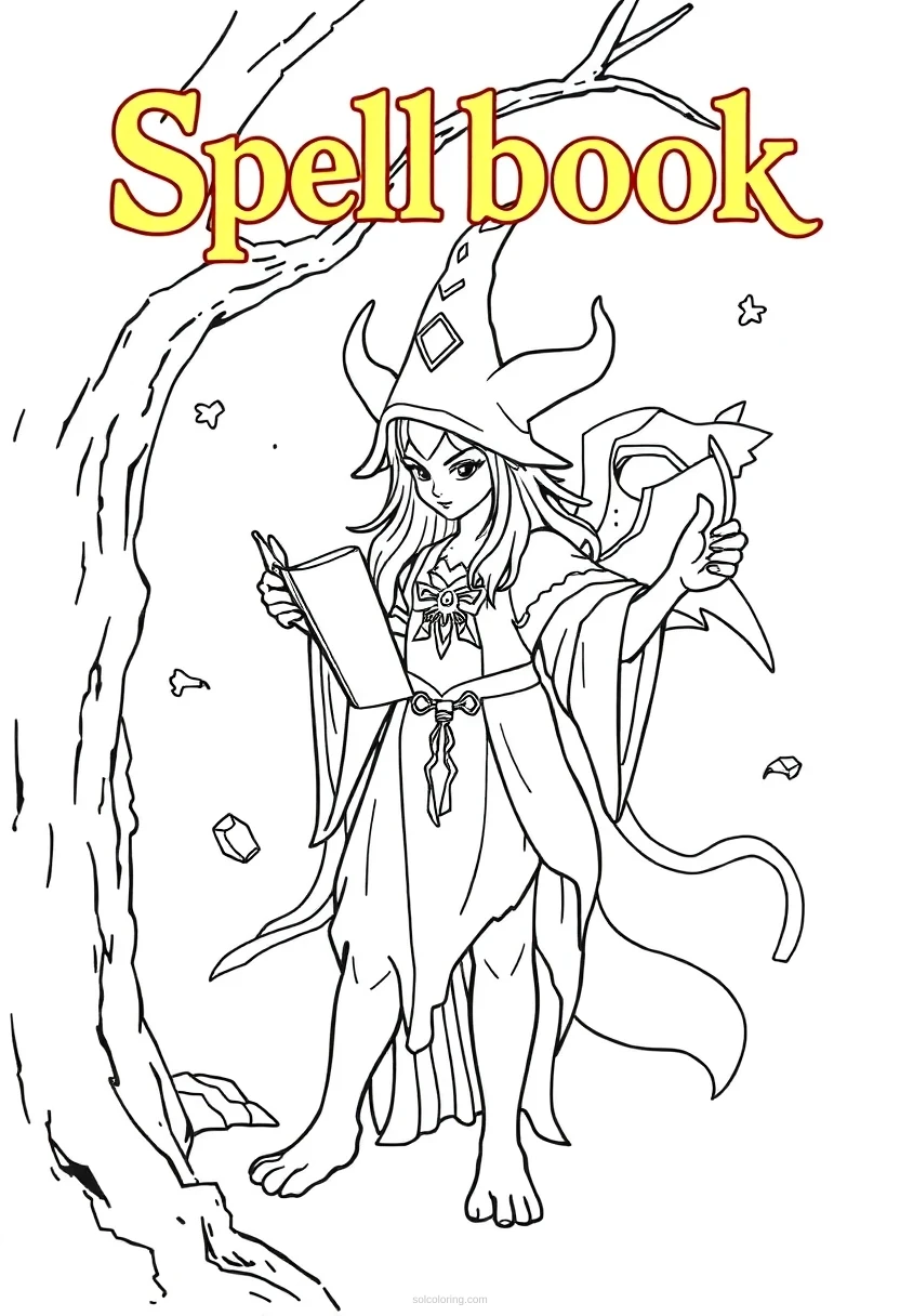 Spellbook coloring page for kids