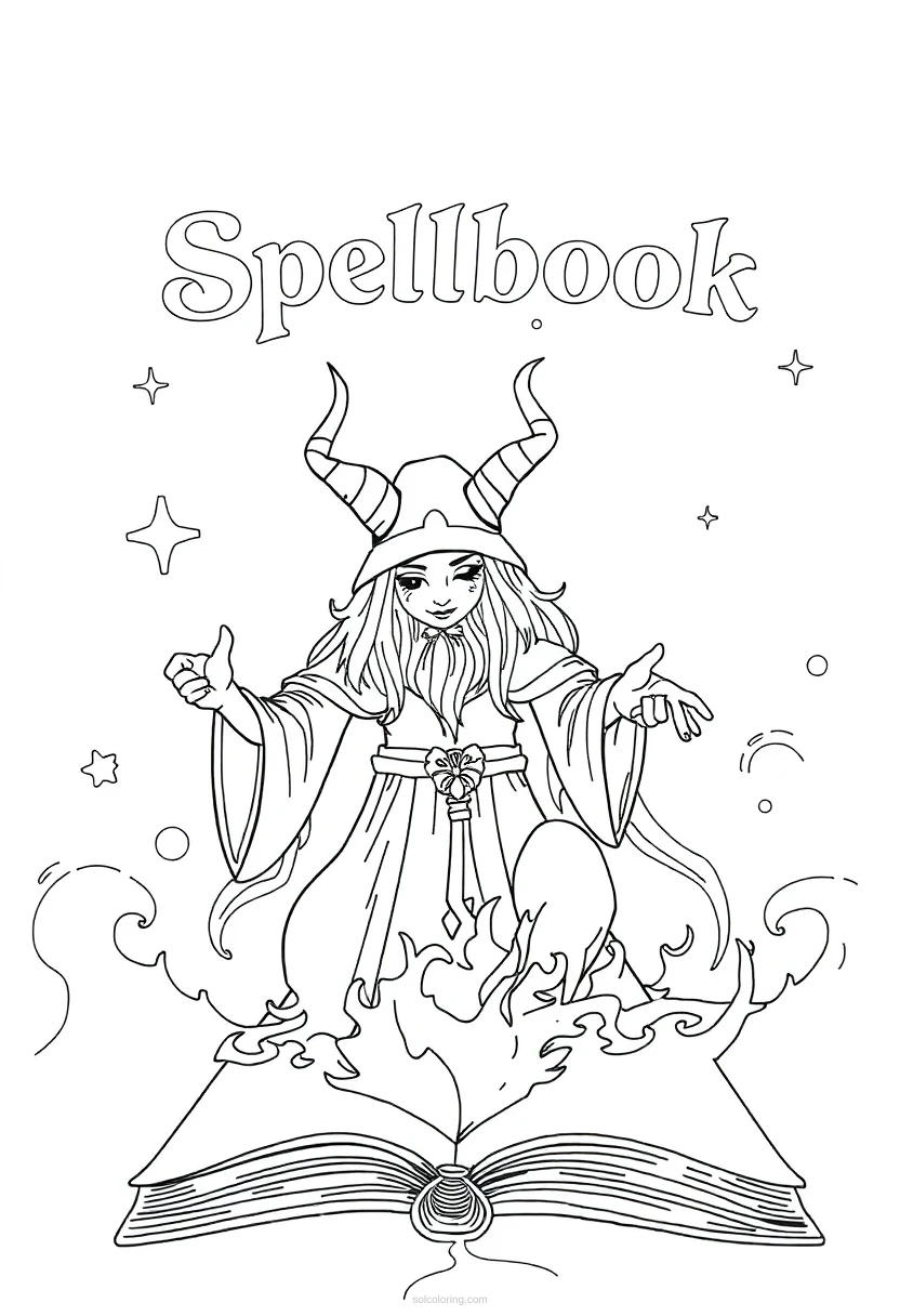 Spellbook Realistic coloring page for kids