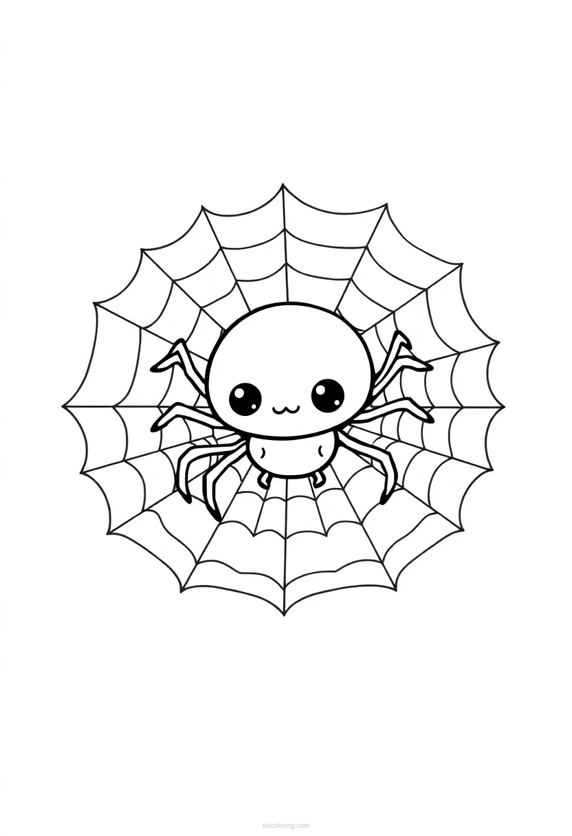 Spider Web with Spider coloring page for kids