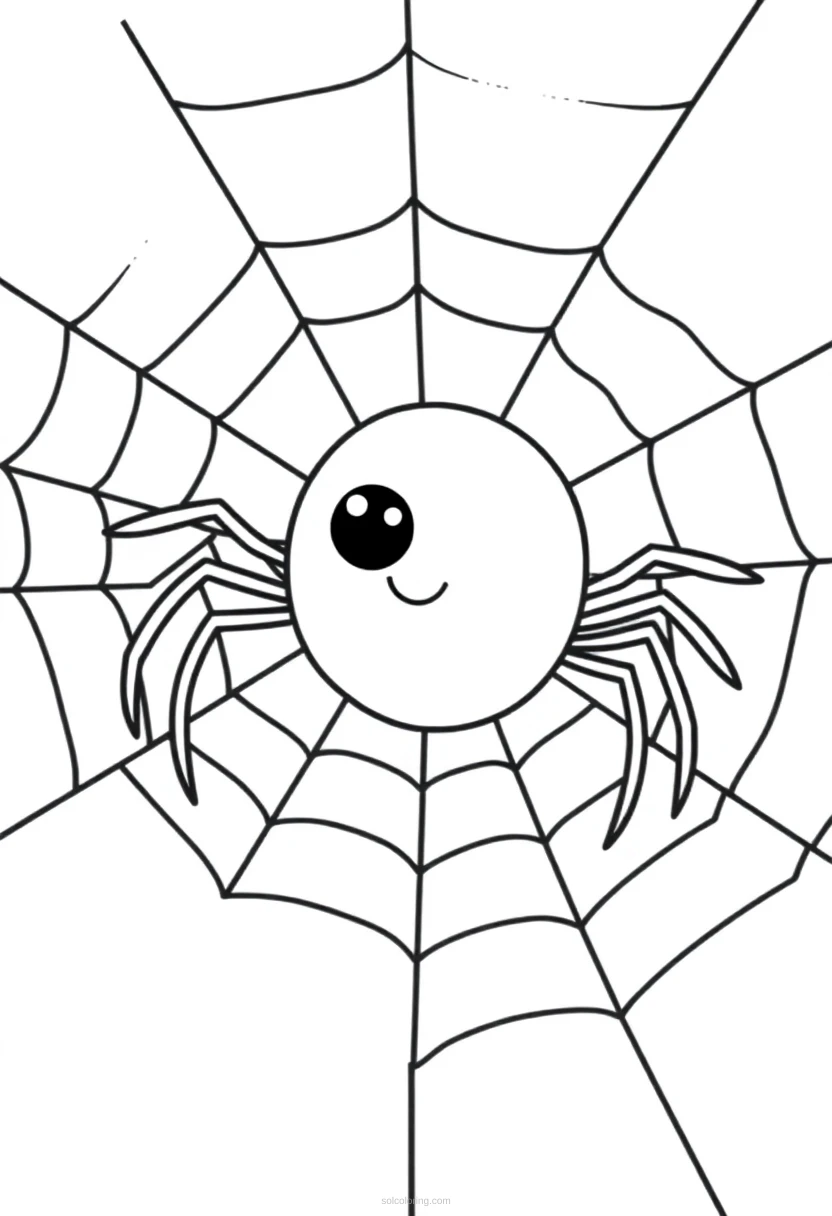 Spider Web with Spider coloring page for kids