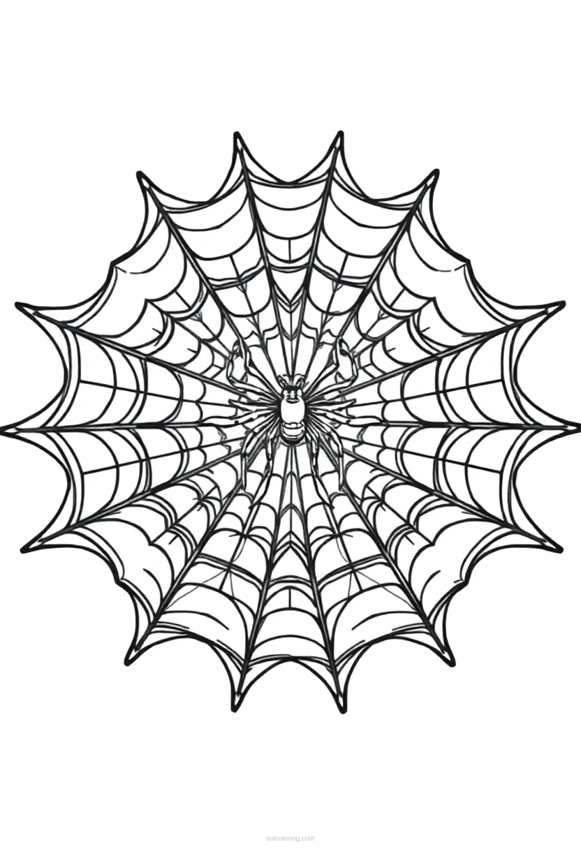 Spider Web with Spider coloring page for kids