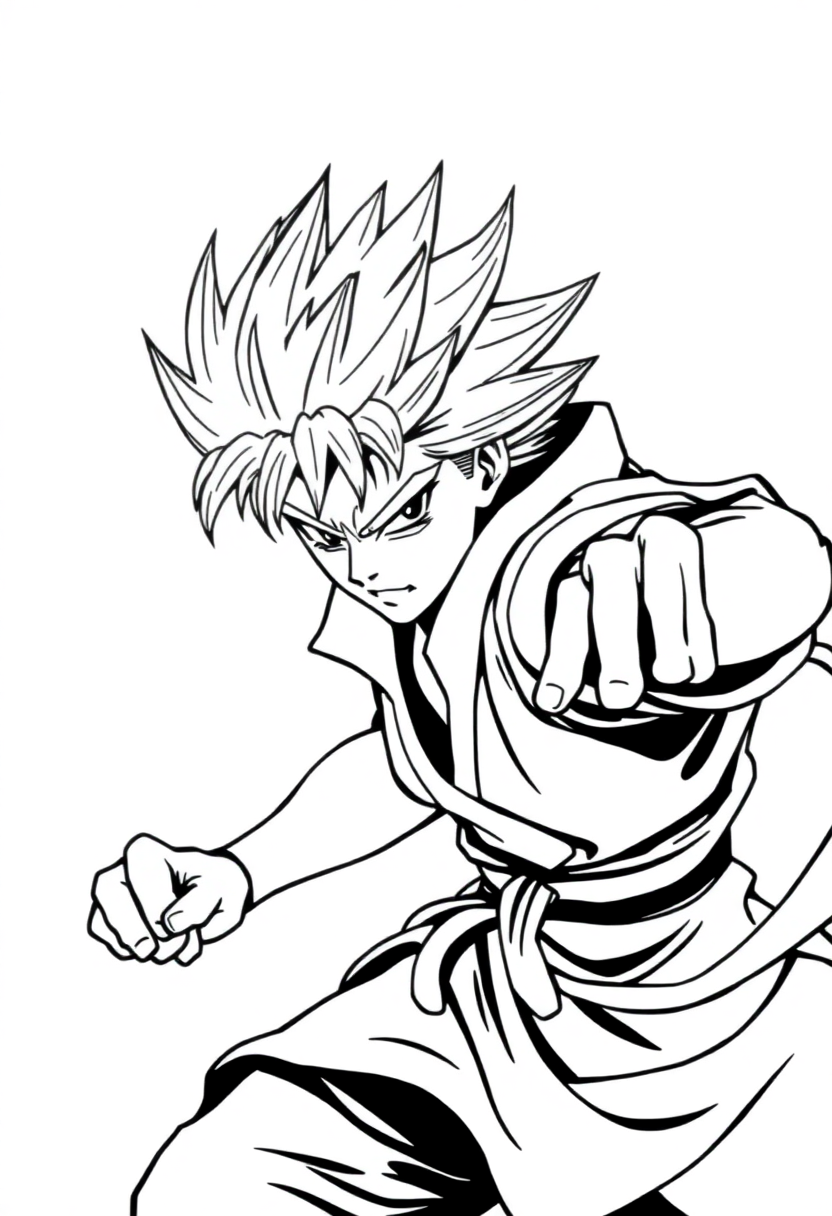 Spiky Haired Fighter In Battle Stance coloring pages