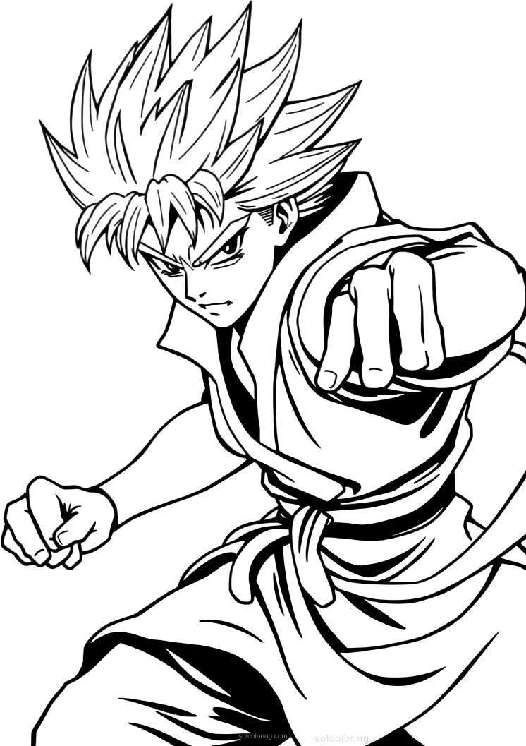 Spiky Haired Fighter In Battle Stance coloring pages