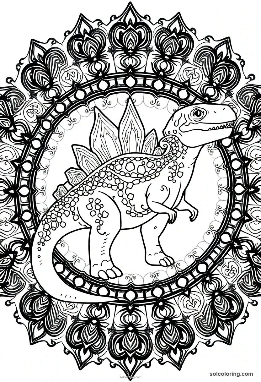 Mandala Spinosaurus mandala coloring page for kids