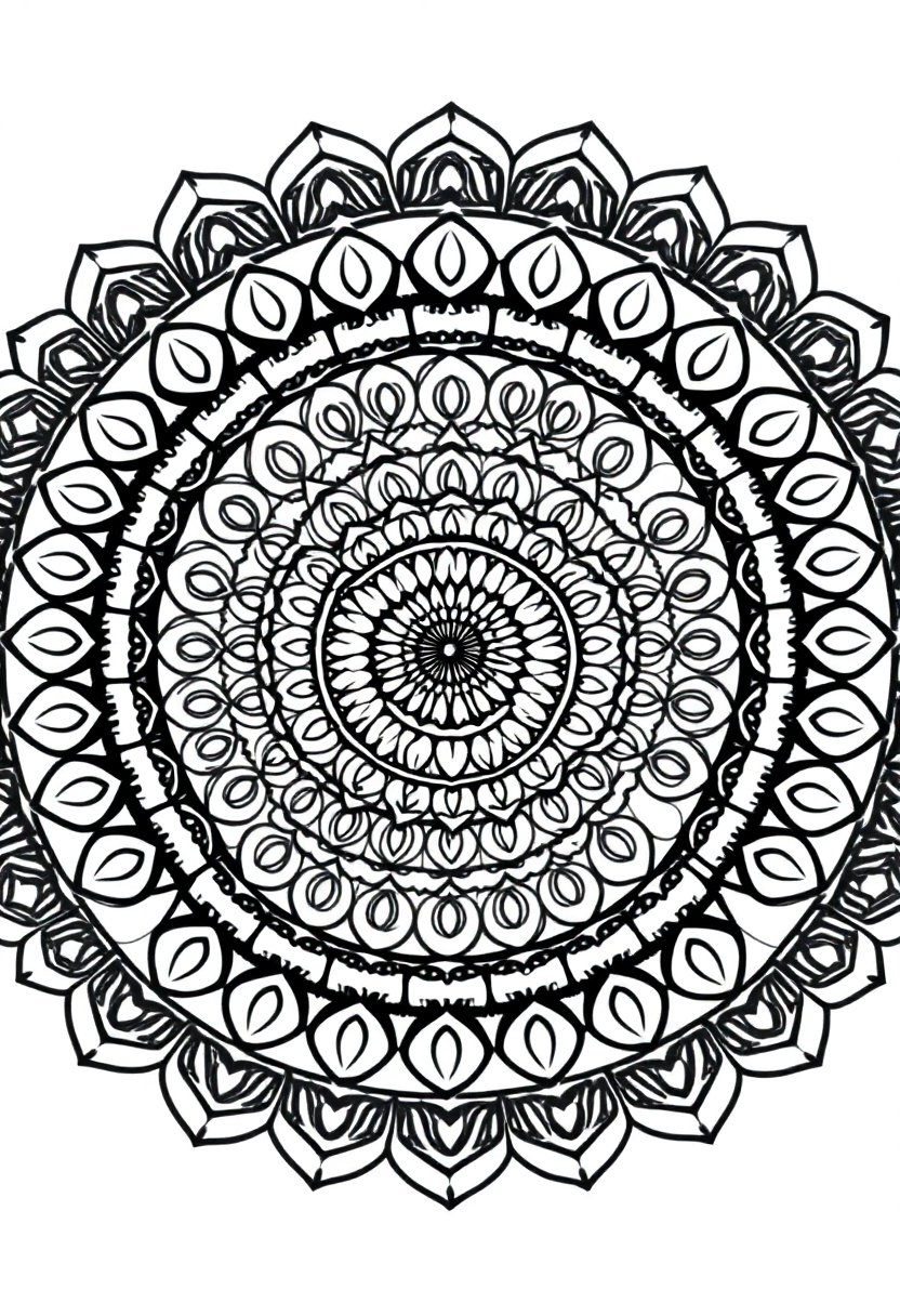 Spiral Fibonacci Mandala coloring page for kids