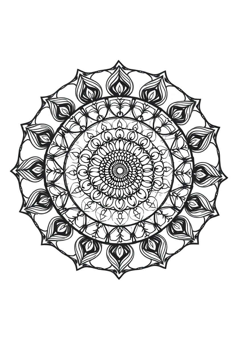 Spiral Fibonacci Mandala coloring page for kids