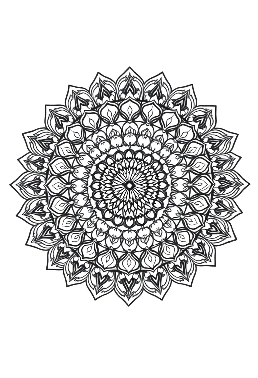 Spiral Fibonacci Mandala coloring page for kids