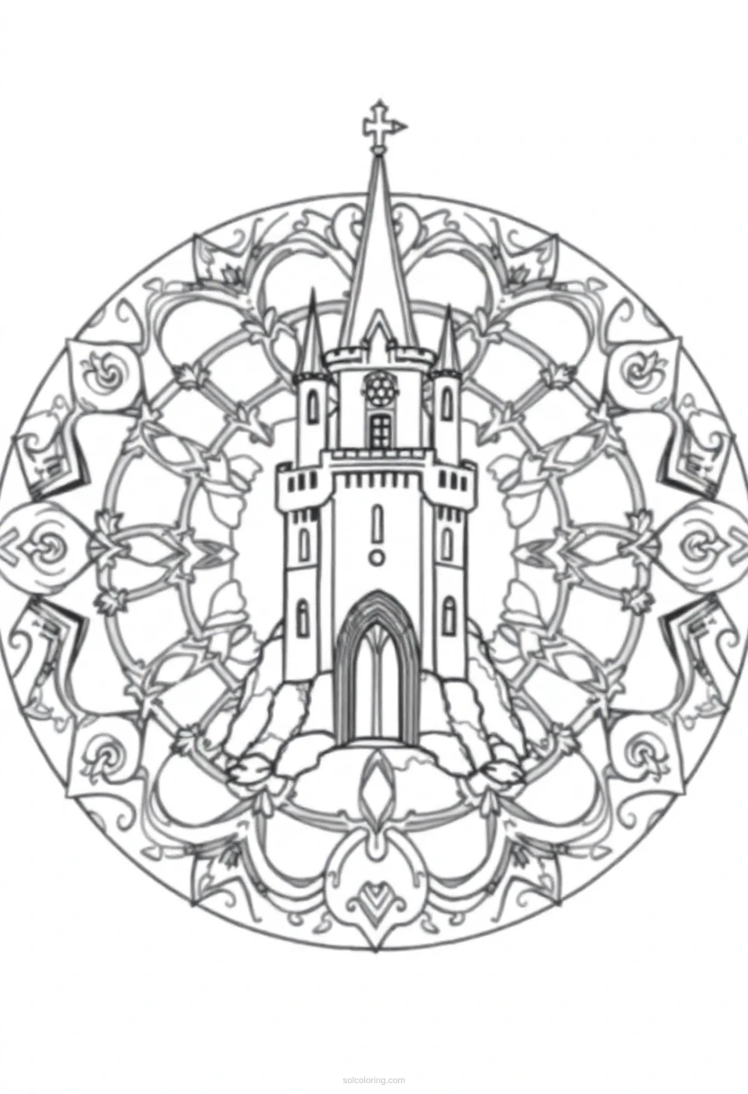 Spooky Castle Tower coloring page for kids